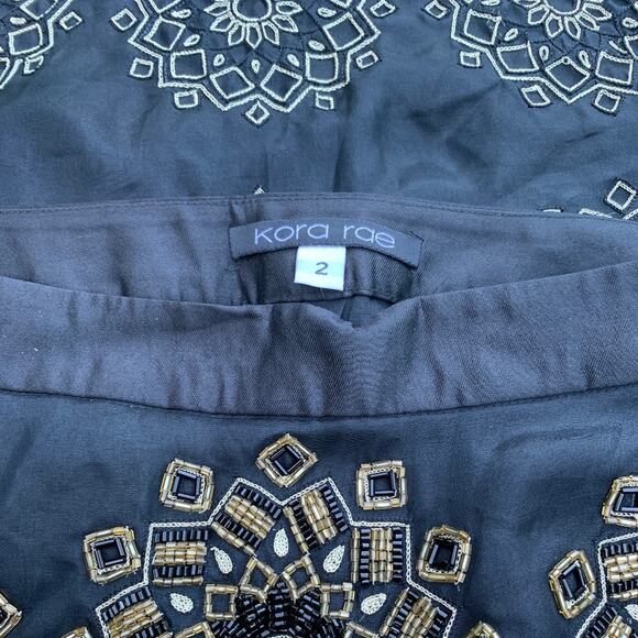 BLACK SILK BEADED MEDALLION PENCIL SKIRT KORA RAE 2 - Picture 4 of 8